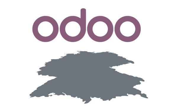 Das Odoo Logo über einer Karte von Deutschland